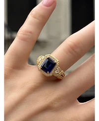 Suzy Levian Yellow Sterling Silver Emerald-Cut and White Cubic Zirconia Pave Ring