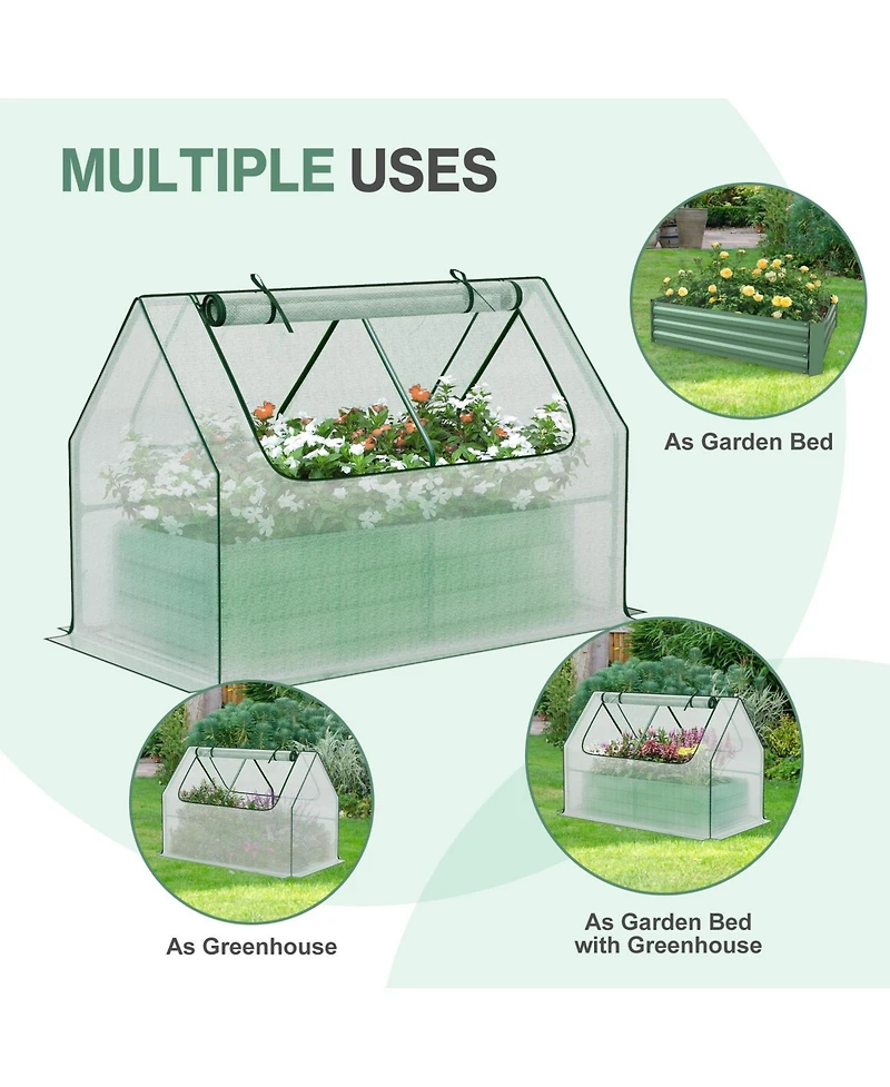 Aoodor Raised Garden Bed Kit, Galvanized Planter Box with Pe Cover, Screen Windows for Gardening