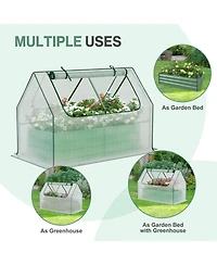 Aoodor Raised Garden Bed Kit, Galvanized Planter Box with Pe Cover, Screen Windows for Gardening