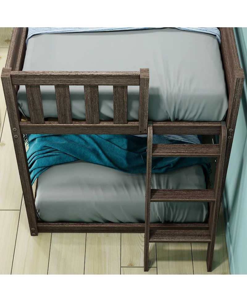 Max & Lily Twin Over Low Bunk Bed With Ladder on End, Pecan
