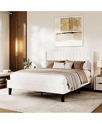 gaomon Bed Frame with Velvet Wingback Headboard, Vertical Tufting