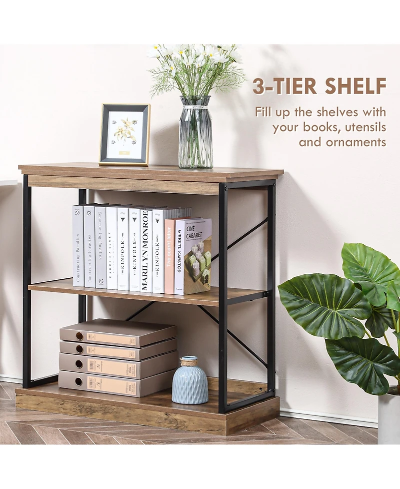 Homcom 2-Tier Shelf, Modern Style Bookshelf with Metal Frame for Living Room, Bedroom, and Office, Brown