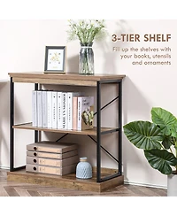 Homcom 2-Tier Shelf, Modern Style Bookshelf with Metal Frame for Living Room, Bedroom, and Office, Brown