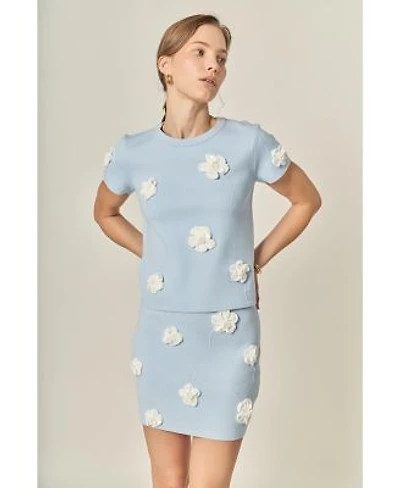 Womens 3d Flower Knit Top Skirt