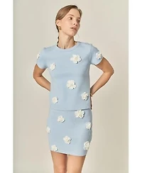 Womens 3d Flower Knit Top Skirt