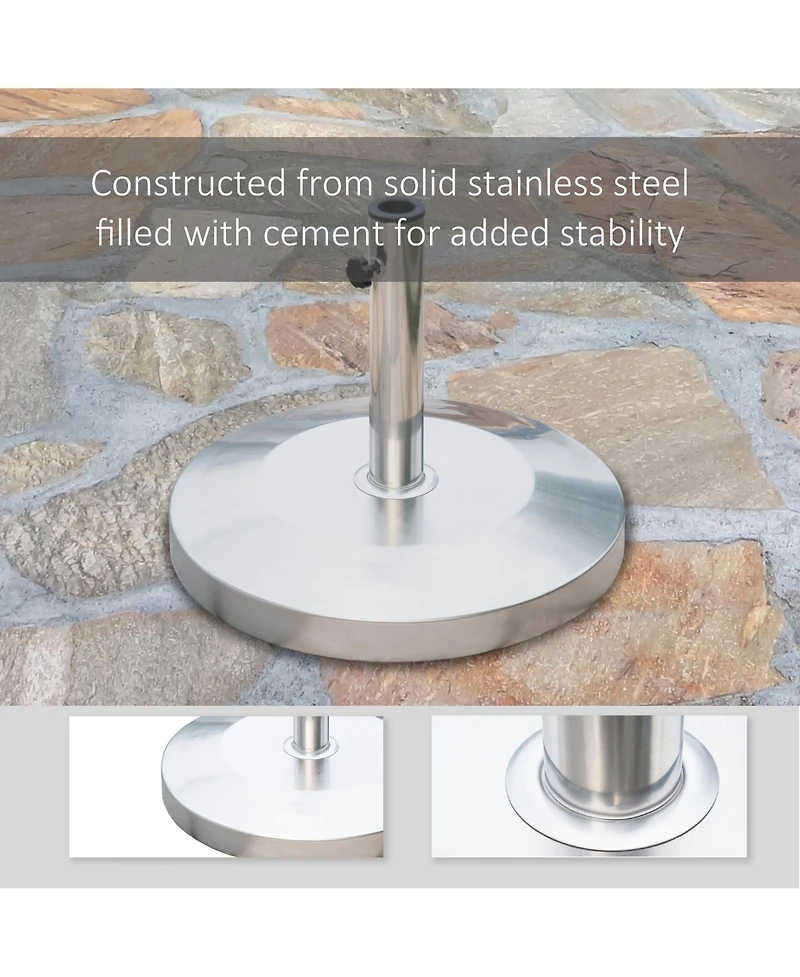 Outsunny 55lb Round Stainless Steel Outdoor Patio Umbrella Stand Base with Heavy Cement Bottom & Mirror Finish