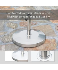 Outsunny 55lb Round Stainless Steel Outdoor Patio Umbrella Stand Base with Heavy Cement Bottom & Mirror Finish