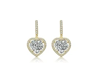 14K Gold Plating with Clear Cubic Zirconia Heart Drop Hoop Earrings