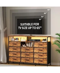 gaomon 11 Drawer Fabric Dresser with Led Lights and Power Outlet, Storage Cabinet Open Shelves