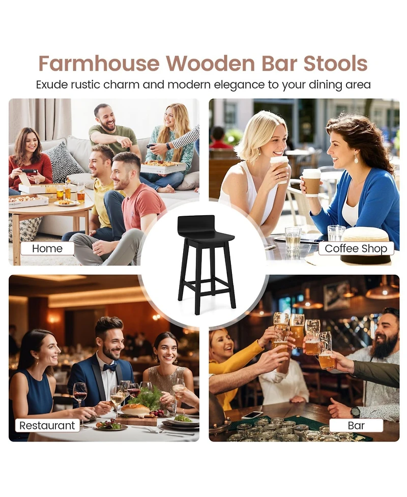 Slickblue Counter Height Swivel Bar Stools Set of 2, Wooden Frame with Low Back and Rubber Wood Legs