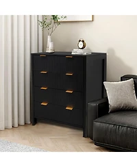 gaomon 4 Drawer Fluted Dresser for Bedroom, Modern Wood Chest with Gold Handles, Narrow Storage Cabinet or Tv Stand