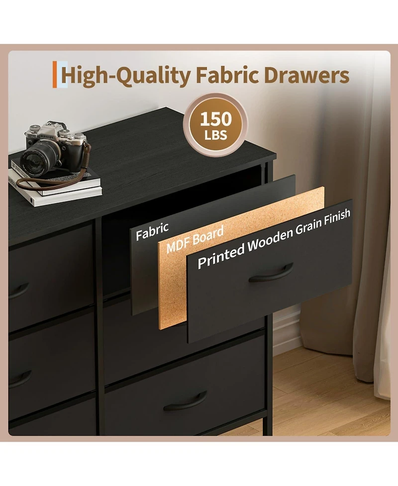 gaomon Tv Stand with 12 Fabric Drawers, Wide Storage Dresser Entertainment Center for Up to 80"