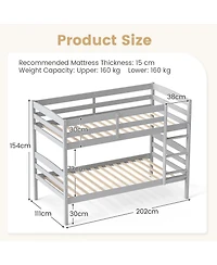 Slickblue Solid Wood Twin Bunk Bed Frame with High Guardrails and Secure Ladder
