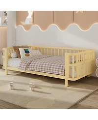 Rainsken Twin Kids Bed Frame with Rails, Montessori Frame, a low iron double bed, for Girls Boys Teens, No Box Spring Needed