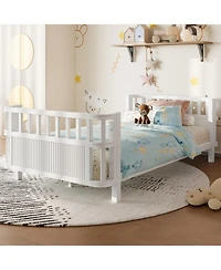 Rainsken Twin Kids Bed Frame with Rails, Montessori Frame, a low iron double bed, for Girls Boys Teens, No Box Spring Needed