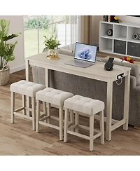 Gymax 4PCS Bar Table Set w/Charging Station 3 Padded Stools for Living Room Kitchen