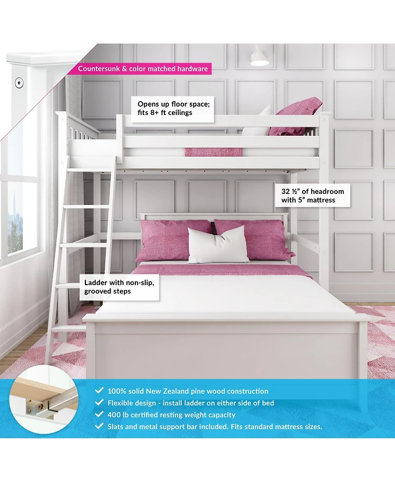 Max & Lily Solid Wood L-Shaped Bunk Bed, Twin over Full with Ladder for Kids,