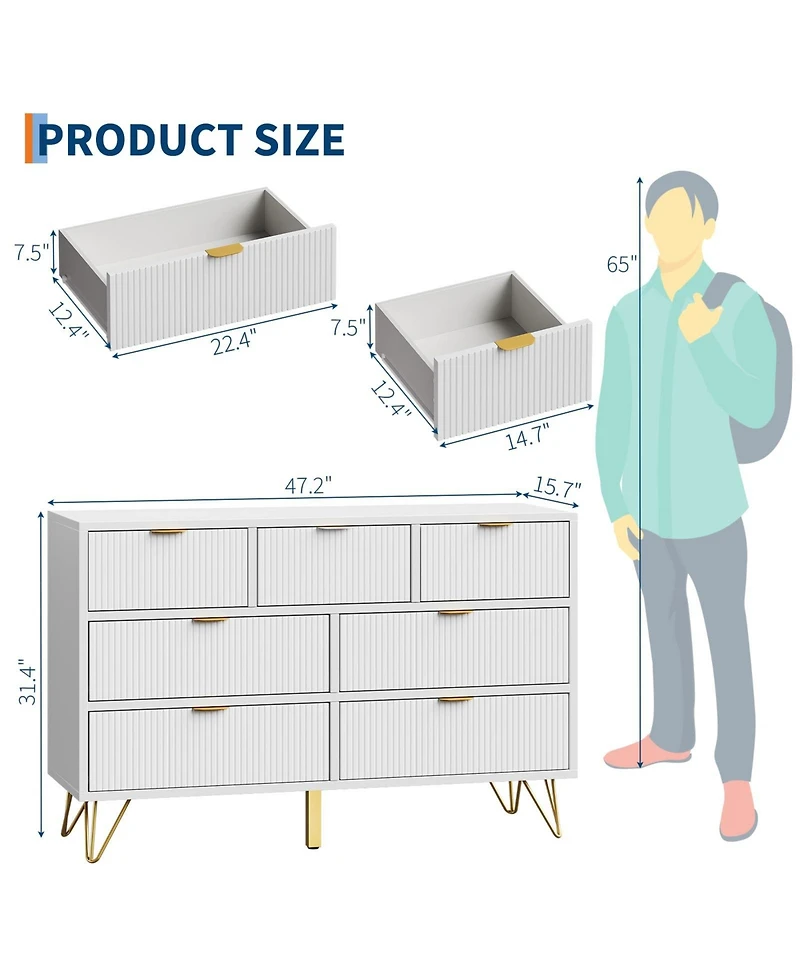 gaomon 7-Drawer Dresser for Bedroom, 47.2" Wide Modern Wooden Chest with Metal Legs and Handles