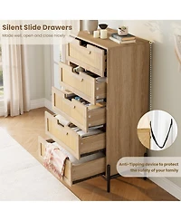 gaomon Rattan 5-Drawer Tall Dresser, Wooden Chest with Deep Drawers and Sturdy Legs, Versatile Cabinet for Bedroom