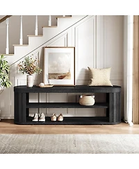 Tribesigns 47.2" Wooden Entryway Bench with 2-Tier Shoe Storage, Farmhouse Dining Adjustable Foot Pads