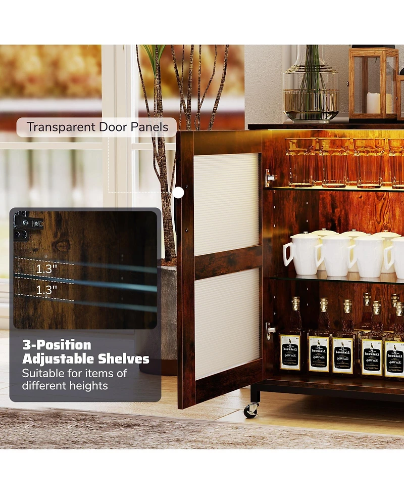 Slickblue Modern Wine Storage Cabinet with Led Lights and Adjustable Shelving