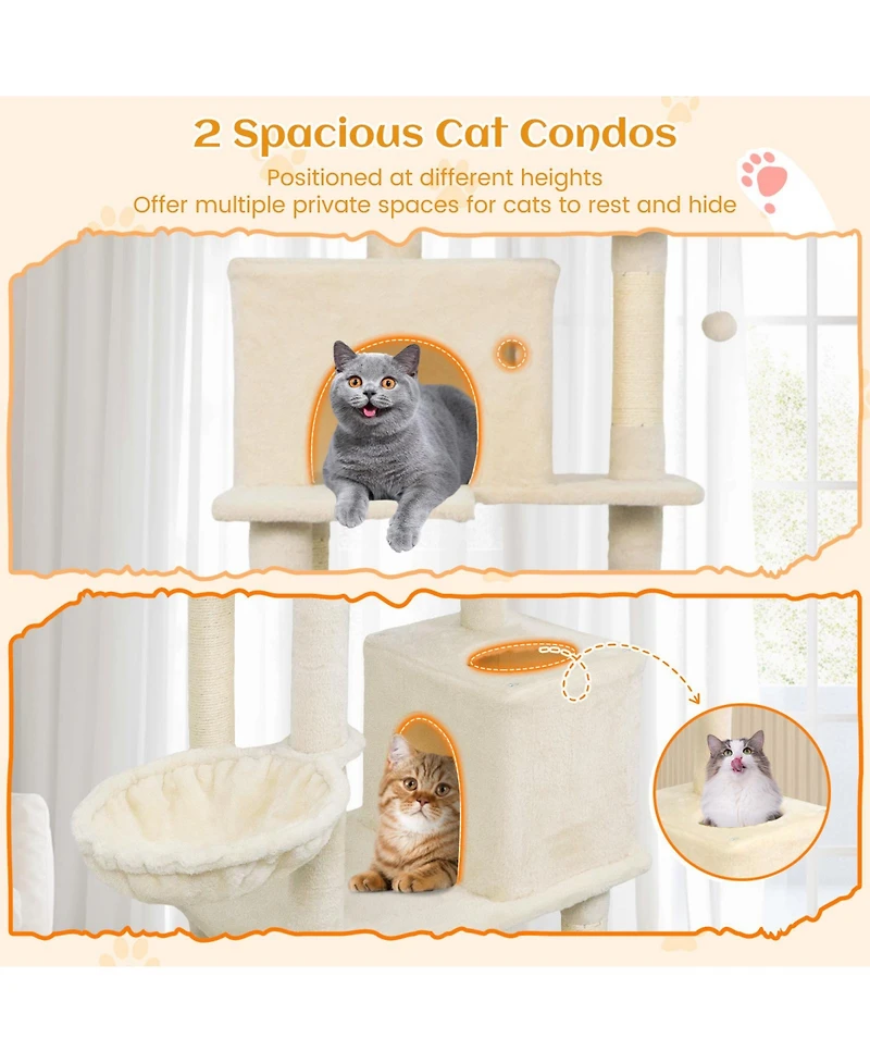 Cozito Cat Tree 80 inch Tall with 2 Large Condos and Dangling Toys