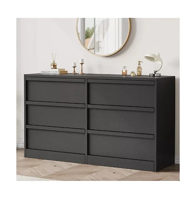 gaomon 6 Drawer Modern Handleless Dresser, 47 inches Wide Wooden Storage Organizer for Bedroom Living Room Nursery