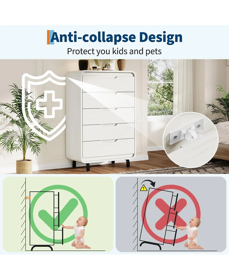 gaomon 48" Tall 5 Drawer Wood Dresser with Handleless and Detachable Legs, Modern Storage Chest