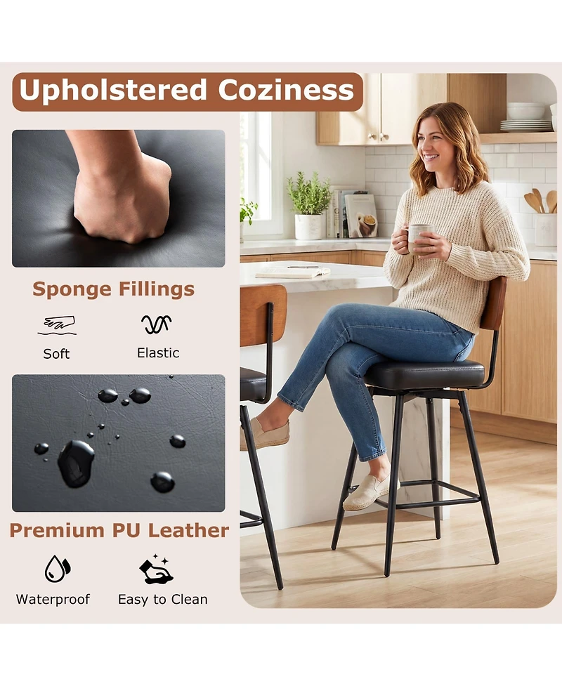 Slickblue Set of 2 Counter Height Bar Stools with Cushioned Seat & Metal Legs