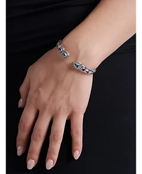 Devata Swiss Blue Topaz, Amethyst and Ubud Cuff Bracelet Sterling Silver 18K Gold Accents
