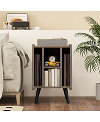Gouun Turntable Stand with Record Storage and Charging Ports, 4 Open Shelves