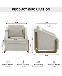 Rainsken Modern Accent Chair, Chenille Fabric Upholstered Armchair with Wooden Side Frame and Golden Nailhead Trim for Living Room, Set of 1