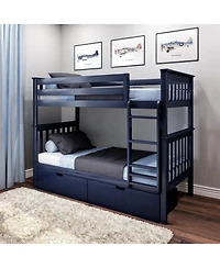 Max and Lily Solid Wood Twin over Bunk Bed for Kids with Underbed Storage Drawers