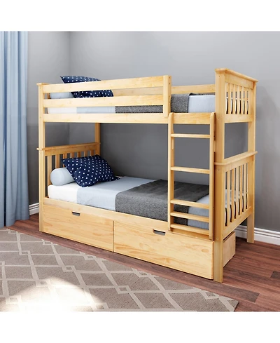 Max and Lily Solid Wood Twin over Bunk Bed for Kids with Underbed Storage Drawers