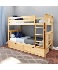 Max and Lily Solid Wood Twin over Bunk Bed for Kids with Underbed Storage Drawers