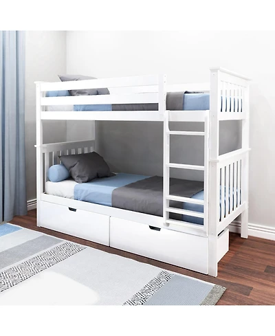 Max and Lily Solid Wood Twin over Bunk Bed for Kids with Underbed Storage Drawers
