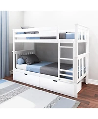 Max and Lily Solid Wood Twin over Bunk Bed for Kids with Underbed Storage Drawers