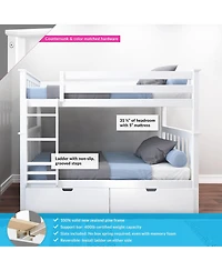 Max and Lily Solid Wood Twin over Bunk Bed for Kids with Underbed Storage Drawers