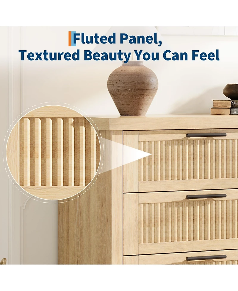 gaomon Fluted Drawer Dresser for Bedroom, Rattan Chest of Dressers