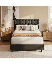 gaomon Upholstered Platform Bed Frame with Adjustable Headboard and Wooden Slat Support