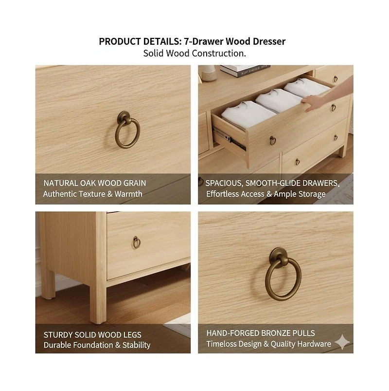 gaomon 6 Drawer Dresser for Bedroom, Wood Dresser with Large Storage Drawers, Modern Curved Angle Clothes Organizer for Closet
