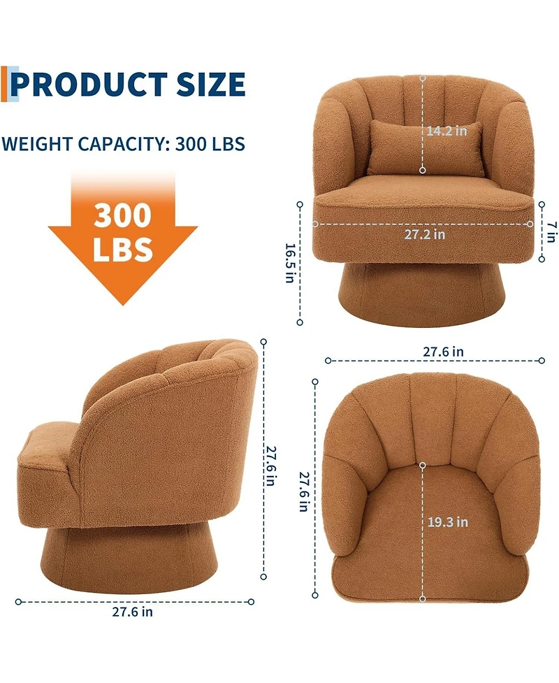 gaomon Modern Swivel Barrel Accent Chair,360 Teddy Fabric Upholstered Armchair with Striped Backrest and Plush Padding,Comfy Round Lounge Chair