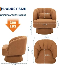 gaomon Modern Swivel Barrel Accent Chair,360 Teddy Fabric Upholstered Armchair with Striped Backrest and Plush Padding,Comfy Round Lounge Chair