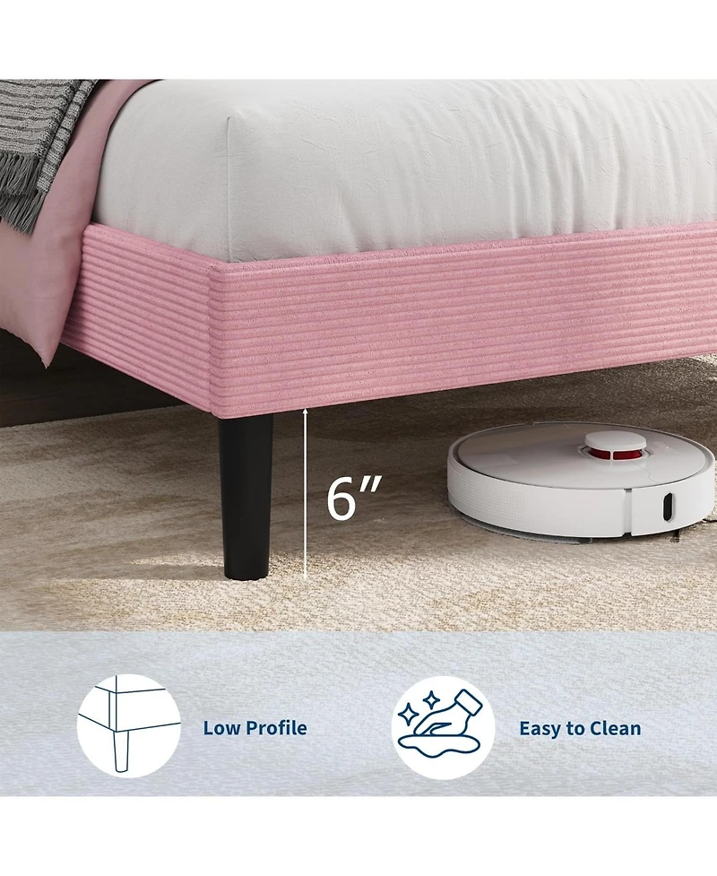 gaomon Twin Size Bed Frame with Adjustable Upholstered Headboard, Platform Bed Frame with Storage Shelf and Charging Station, Strong Wood Slats