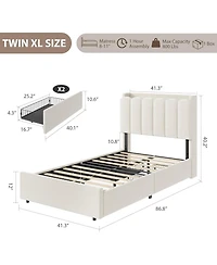 gaomon Twin Xl Boucle Upholstered Platform Bed with Led Storage Headboard and Drawers
