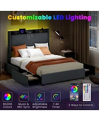 Slickblue Platform Bed Frame with Led Lighting and Usb Charging Station, Bedroom Furniture