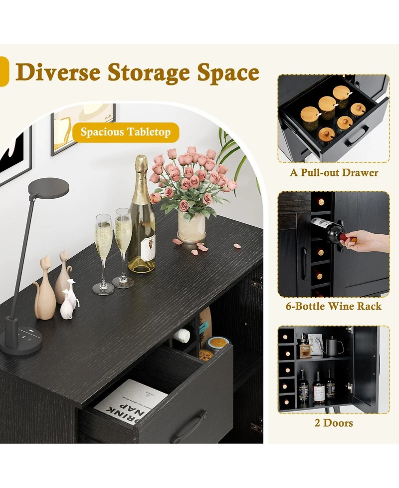 Slickblue Wine Buffet Cabinet with Built 6 Bottle Rack for Dining Room