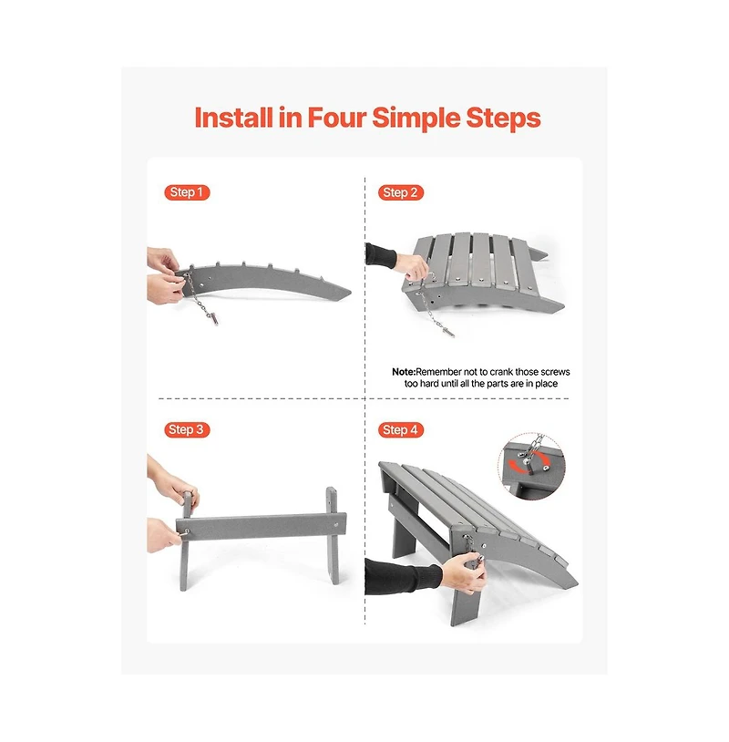 Sugift Folding Adirondack Ottoman , Hdpe Weather-Resistant Patio Footrest for Adirondack Chair