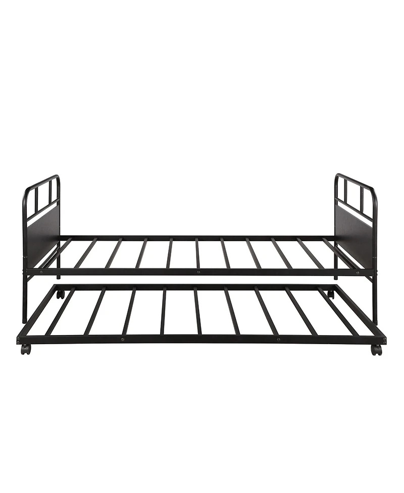 Rainsken Daybed with Trundle, Twin Size Metal Platform Bed Frame Built-in Casters, Heavy-Duty Sofa Bed for Living Room and Bedroom