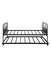 Rainsken Daybed with Trundle, Twin Size Metal Platform Bed Frame Built-in Casters, Heavy-Duty Sofa Bed for Living Room and Bedroom